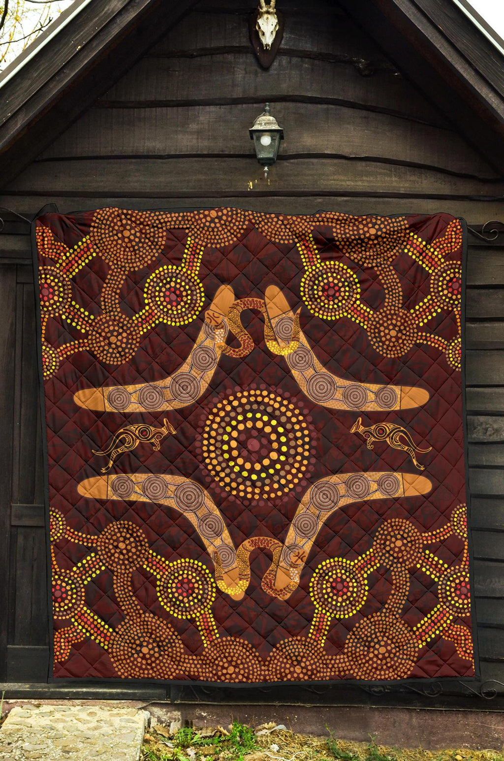 aboriginal-premium-quilt-kangaroo-boomerang-and-snake-dot-painting
