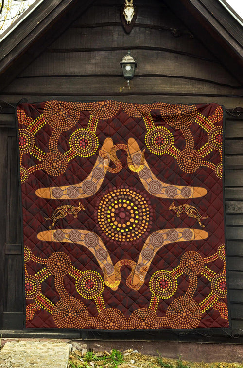 aboriginal-premium-quilt-kangaroo-boomerang-and-snake-dot-painting