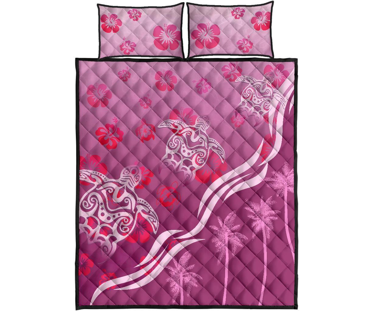 pink-turtle-hibiscus-quilt-bed-set