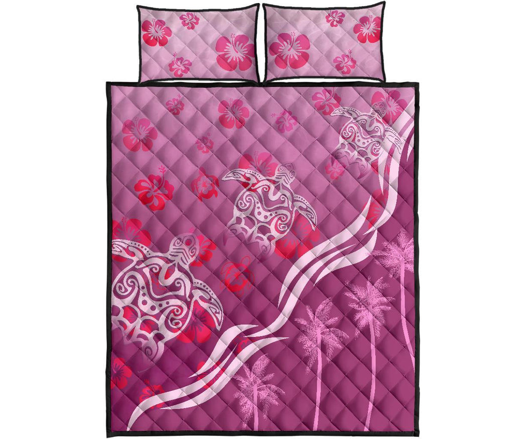 pink-turtle-hibiscus-quilt-bed-set