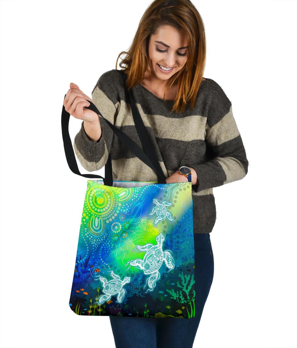 aboriginal-tote-bags-indigenous-turtle-ocean-dot-painting-art