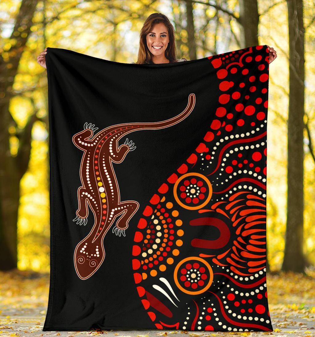 aboriginal-premium-blanket-aboriginal-lizard-with-dot-painting-pattern