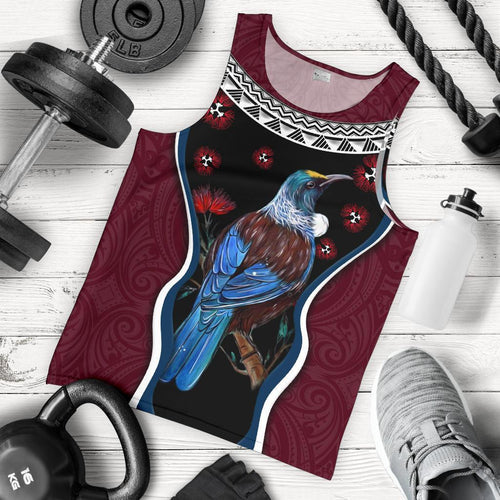 new-zealand-tui-bird-men-tank-top-pohutukawa-burgundy