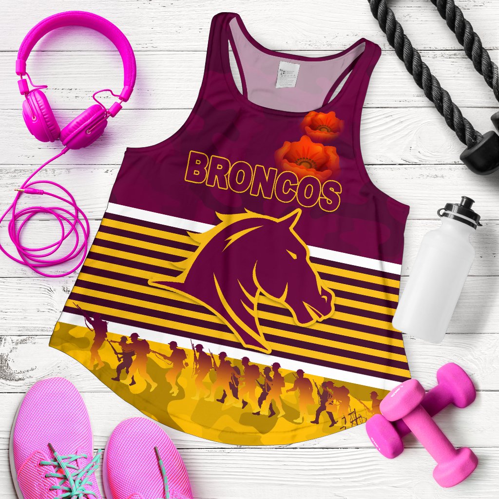 Brisbane Broncos Women's Racerback Tank Anzac Day Simple Style - Maroon - Vibe Hoodie