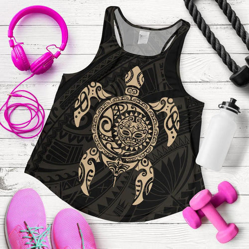 New Zealand Women Racerback Tank , Maori Turtle Tattoo - Gold - Vibe Hoodie