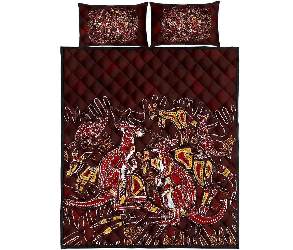 aboriginal-quilt-bed-set-kangaroo-family-with-hand-art