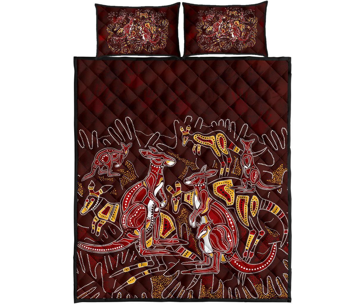 aboriginal-quilt-bed-set-kangaroo-family-with-hand-art
