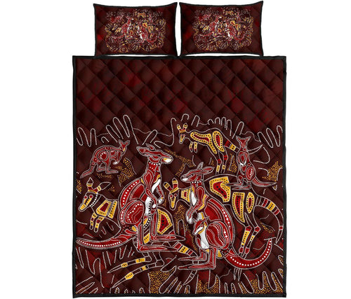 aboriginal-quilt-bed-set-kangaroo-family-with-hand-art