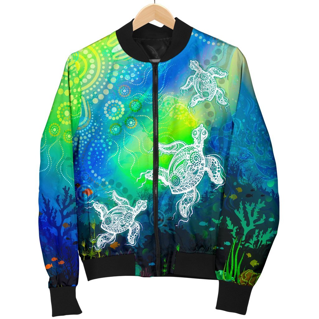 aboriginal-womens-bomber-jacket-indigenous-turtle-ocean-dot-painting-art