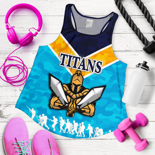 Gold Coast Women Racerback Tan Titans Gladiator Anzac Vibes - Vibe Hoodie