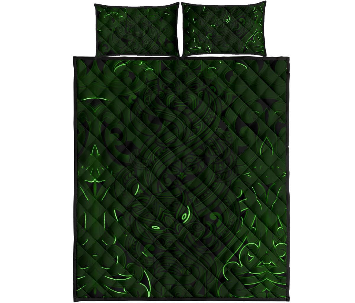 new-zealand-quilt-bed-set-maori-gods-quilt-and-pillow-cover-tumatauenga-god-of-war-green
