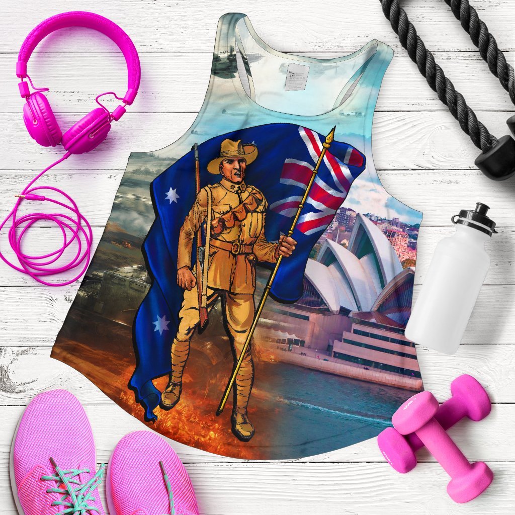 Anzac Women's Racerback Tank - Australian Soldier - Vibe Hoodie