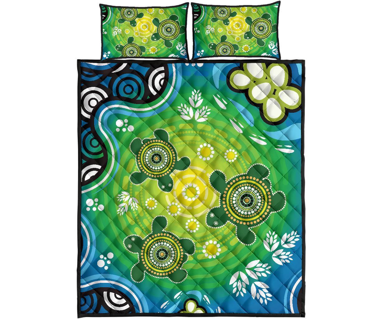 aboriginal-quilt-bed-set-indigenous-green-turtle