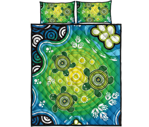aboriginal-quilt-bed-set-indigenous-green-turtle