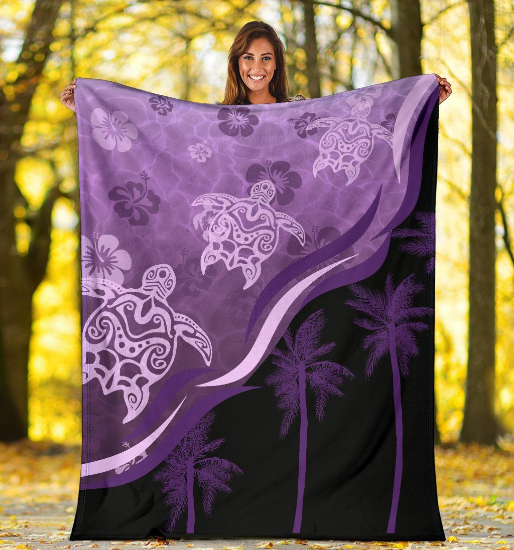purple-turtle-hibiscus-premium-blanket