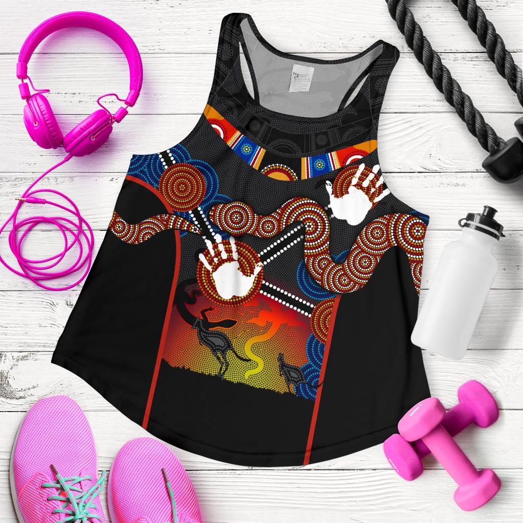 Aboriginal Women's Racerback Tank, Australian Boomerang and Snake Indigenous Art - Vibe Hoodie