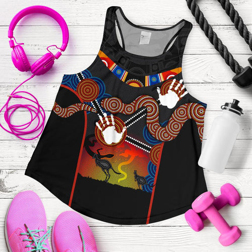 Aboriginal Women's Racerback Tank, Australian Boomerang and Snake Indigenous Art - Vibe Hoodie