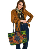 1st-australia-large-leather-tote-bag-aboriginal-two-lizards-dot-painting-circle