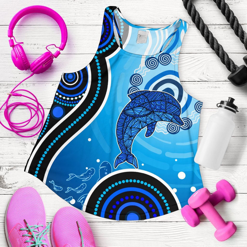 Aboriginal Women's Racenack Tank - Dolphin And Aboriginal Dot Patterns - Vibe Hoodie