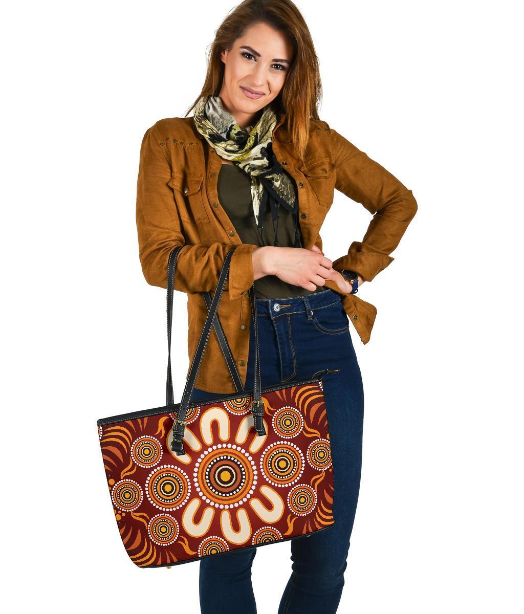 aboriginal-large-leather-tote-bag-circle-flowers-patterns-ver03