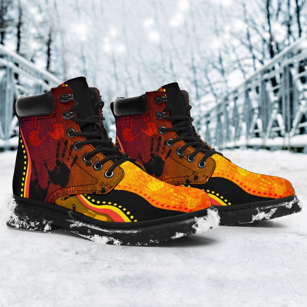 boots-aboriginal-rock-painting-hand-art-golden-style-all-season