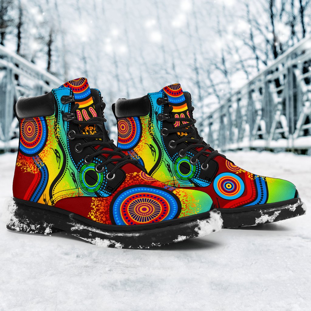 aboriginal-all-season-boots-flowers-circle-dot-painting-blue-dream