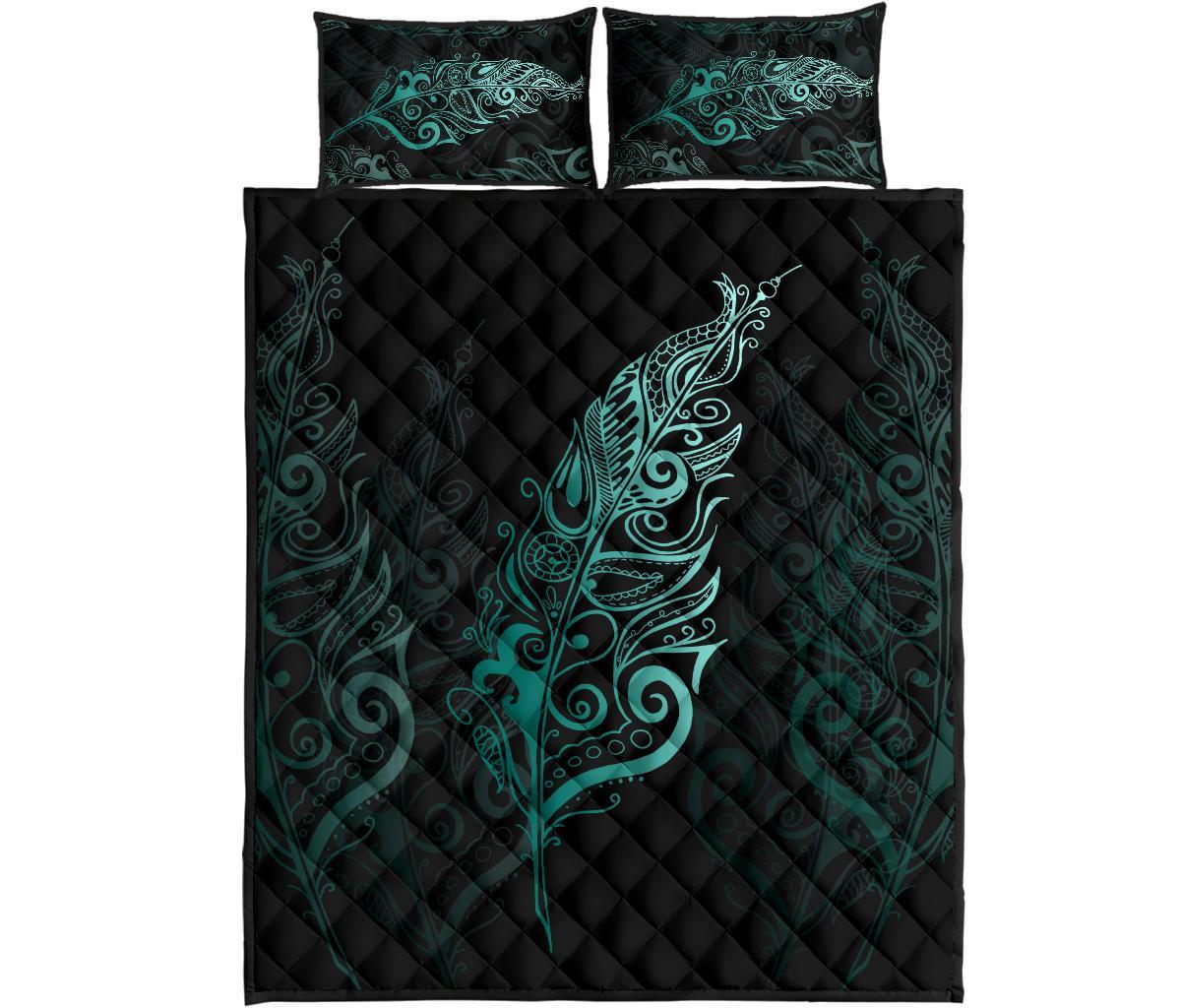light-silver-fern-new-zealand-quilt-bed-set-turquoise
