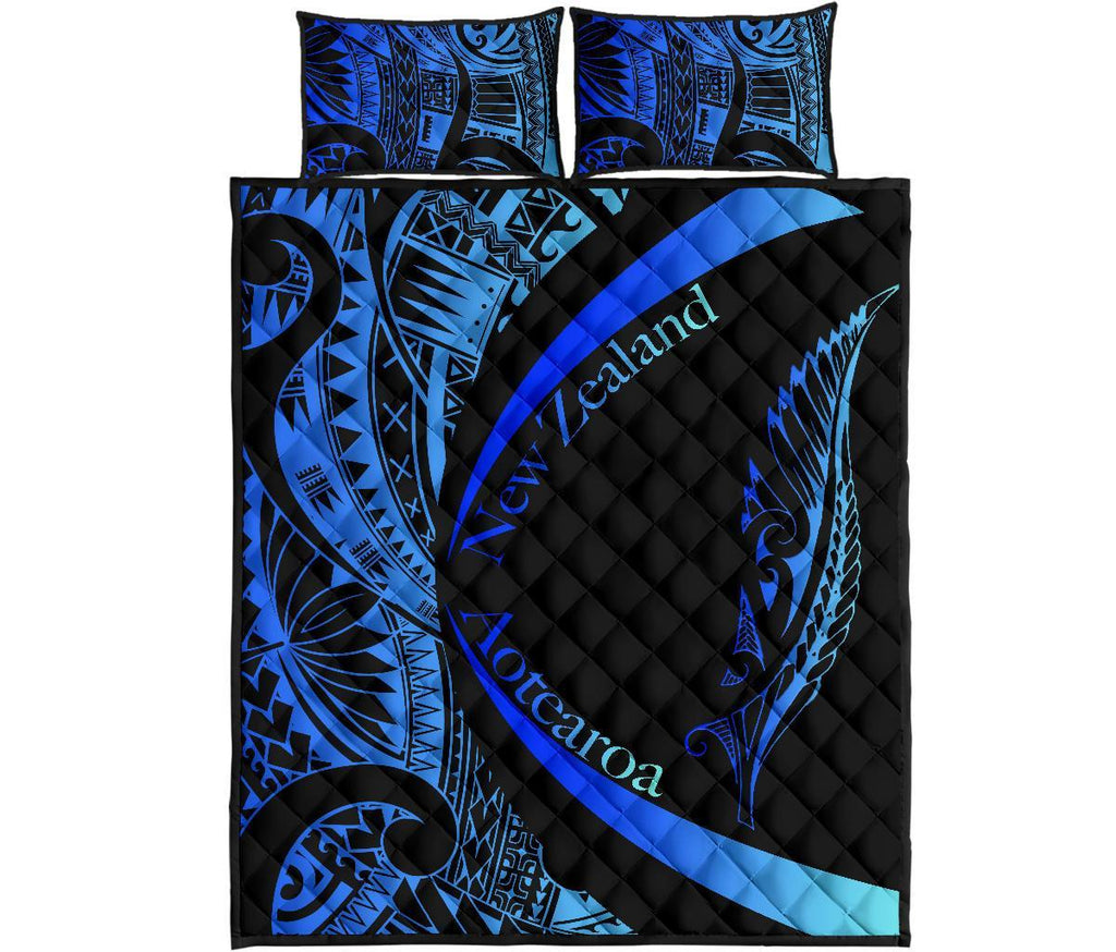 new-zealand-silver-fern-quilt-bed-set-maori-tattoo-circle-style-blue