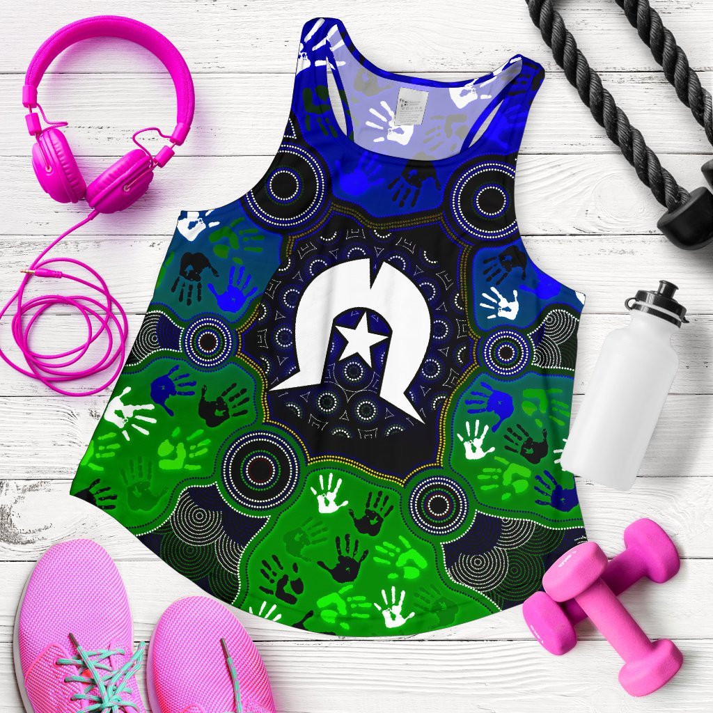 Aboriginal  Women's Racerback Tank- Torres Strait Symbol With Indigenous Patterns - Vibe Hoodie