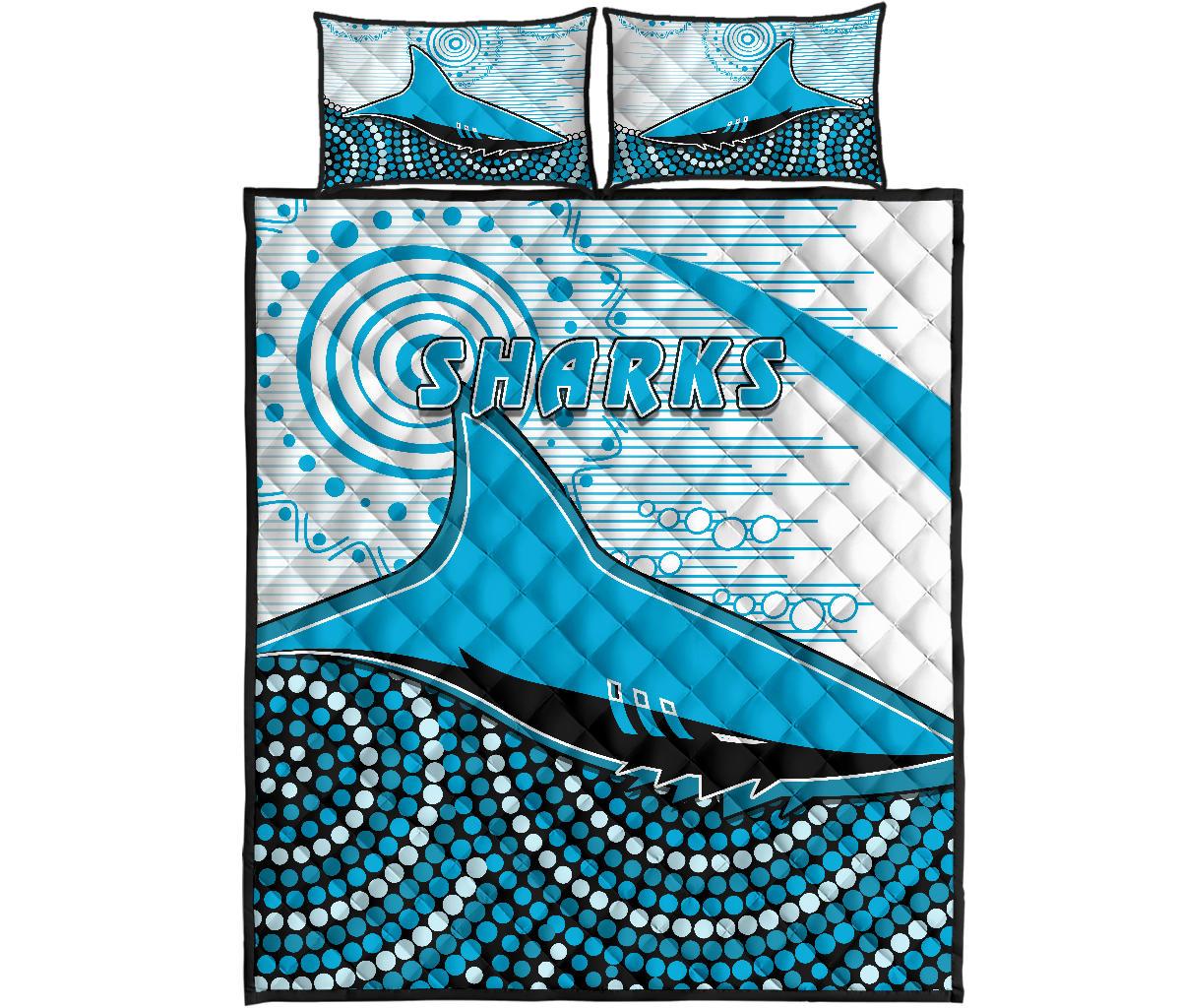 sharks-quilt-bed-set-cronulla-indigenous-unique