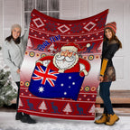 christmas-personalised-premium-blanket-australia-santa-claus-hold-the-flag-red