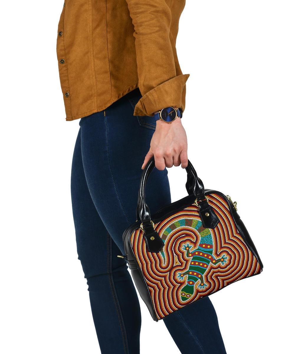 Aboriginal Shoulder Handbag, Lizard Dot Painting Patterns - Vibe Hoodie