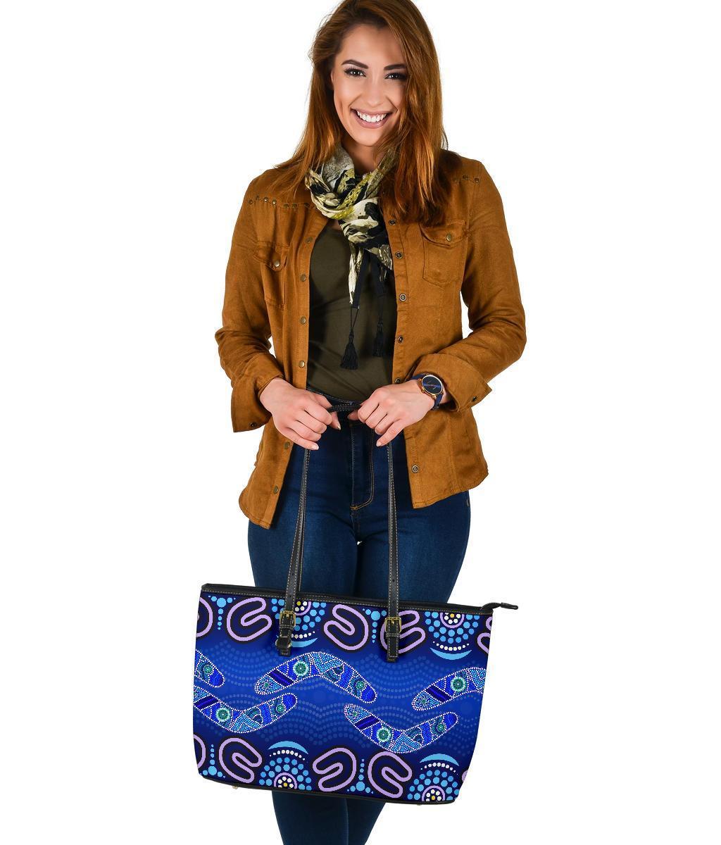 aboriginal-large-leather-tote-bag-boomerangs-and-dot-painting-art-ver02