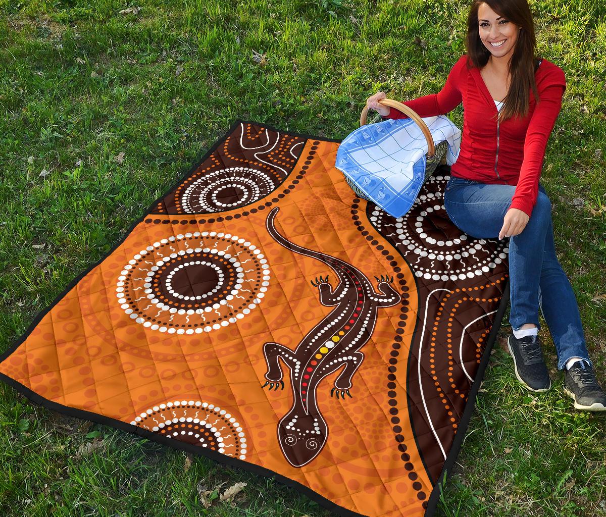 aboriginal-premium-quilt-australia-orange-lizard-aboriginal-art