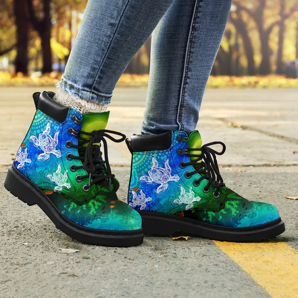 aboriginal-all-seaason-boots-indigenous-turtle-ocean-dot-painting-art