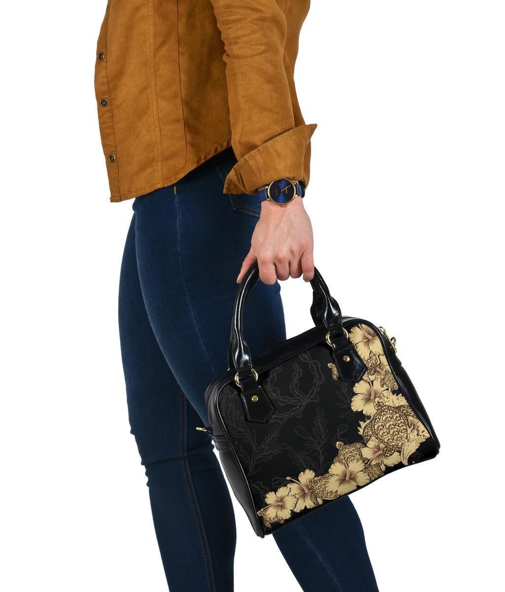 Hibiscus Plumeria Golden Turtle Shoulder Handbag - Vibe Hoodie