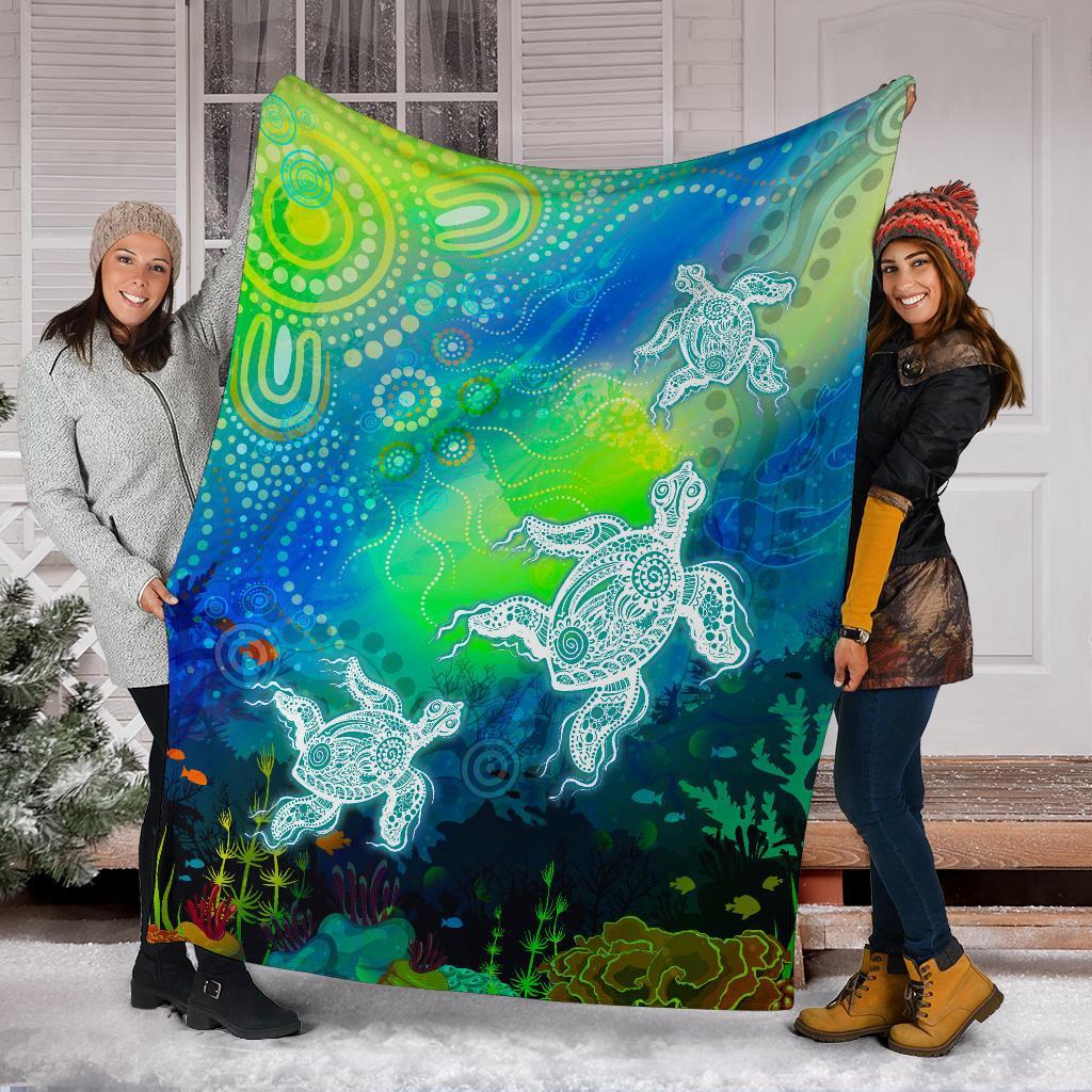 aboriginal-premium-blanket-indigenous-turtle-ocean-dot-painting-art