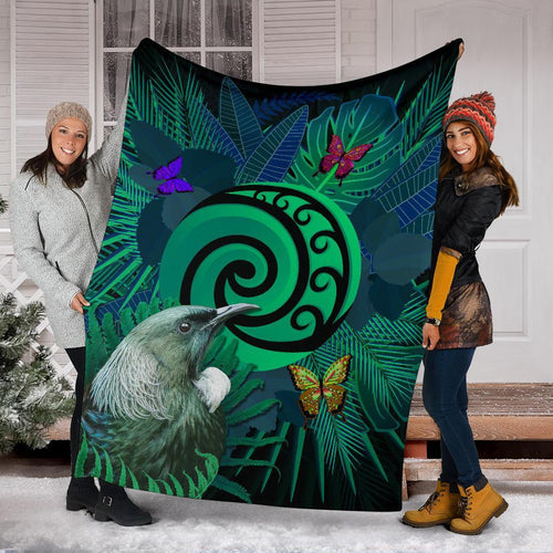 new-zealand-premium-blanket-koru-fern-mix-tui-bird-tropical-floral-turquoise