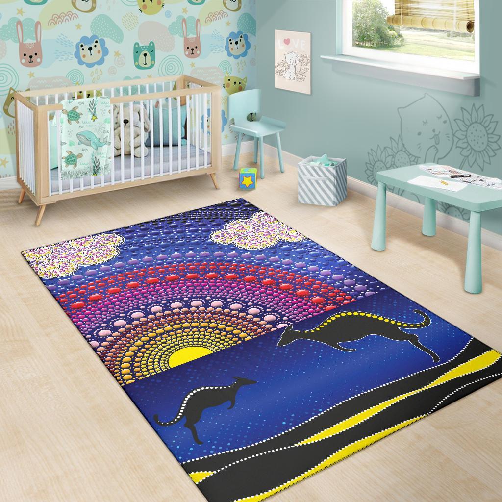 area-rug-sunset-over-the-sea-and-kangaroo-dot-painting