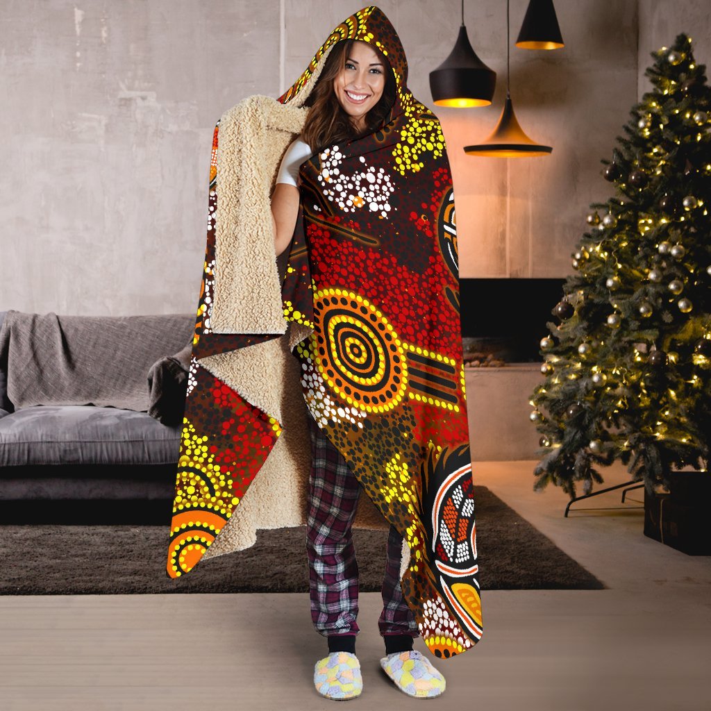 custom-aboriginal-hooded-blanket-kangaroo-and-lizard-dot-painting-art