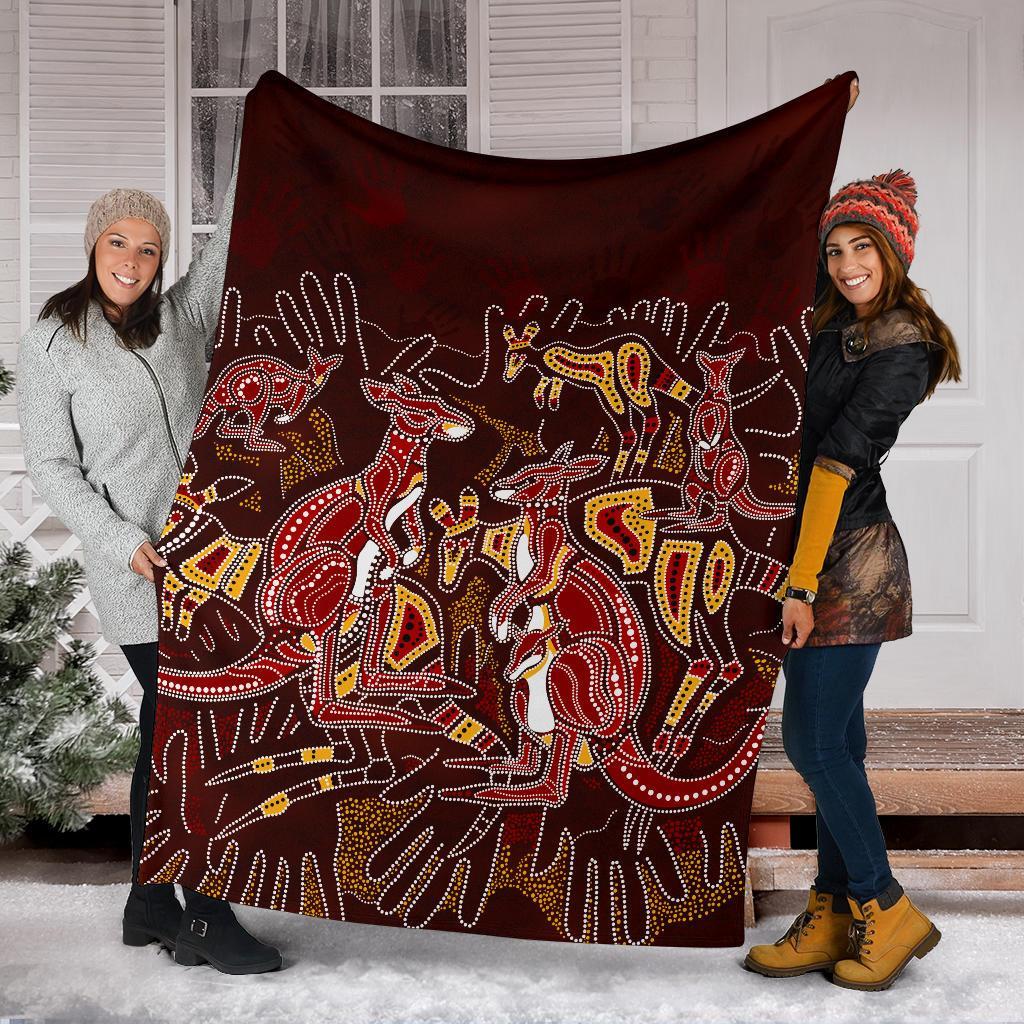 aboriginal-premium-blanket-kangaroo-family-with-hand-art