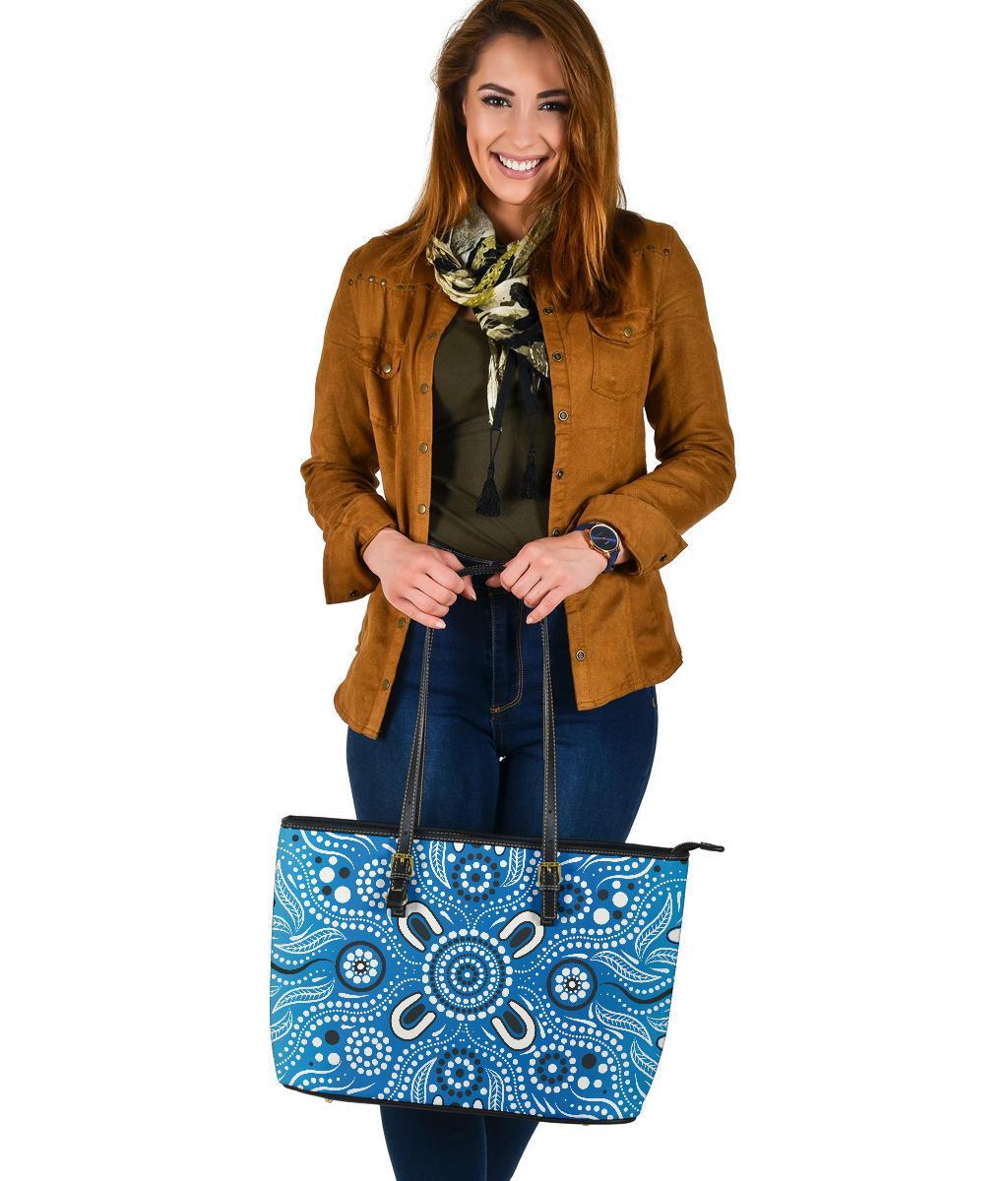 leather-tote-bag-indigenous-circle-dot-painting-blue-color