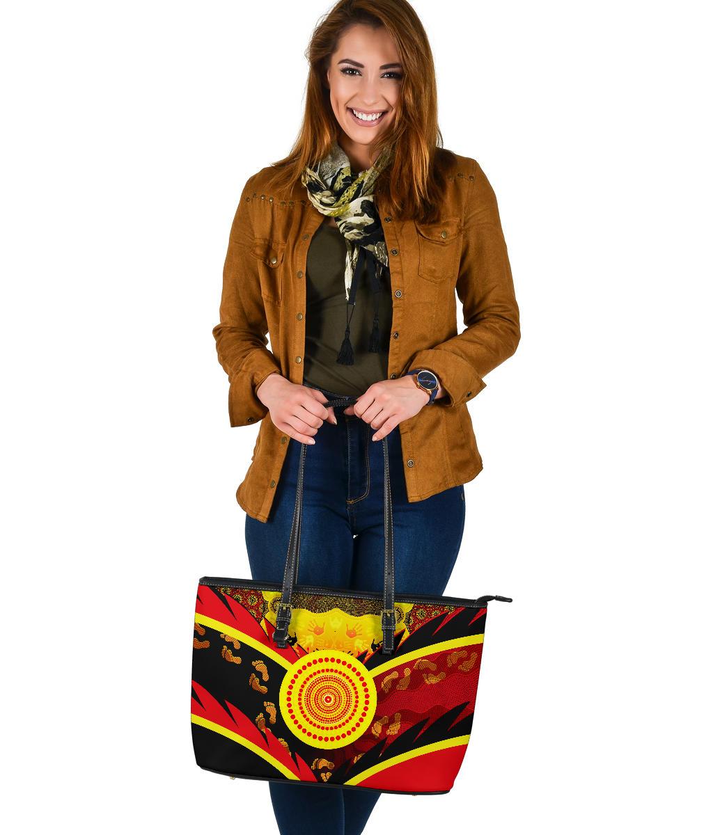 aboriginal-leather-tote-bag-indigenous-flag-with-footprint-hand-art