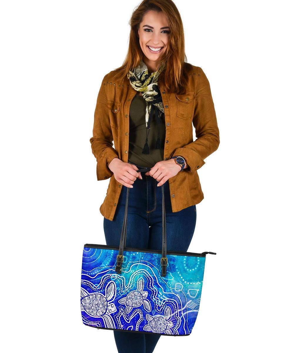 aboriginal-leather-tote-bag-sea-turtle-with-indigenous-patterns-blue