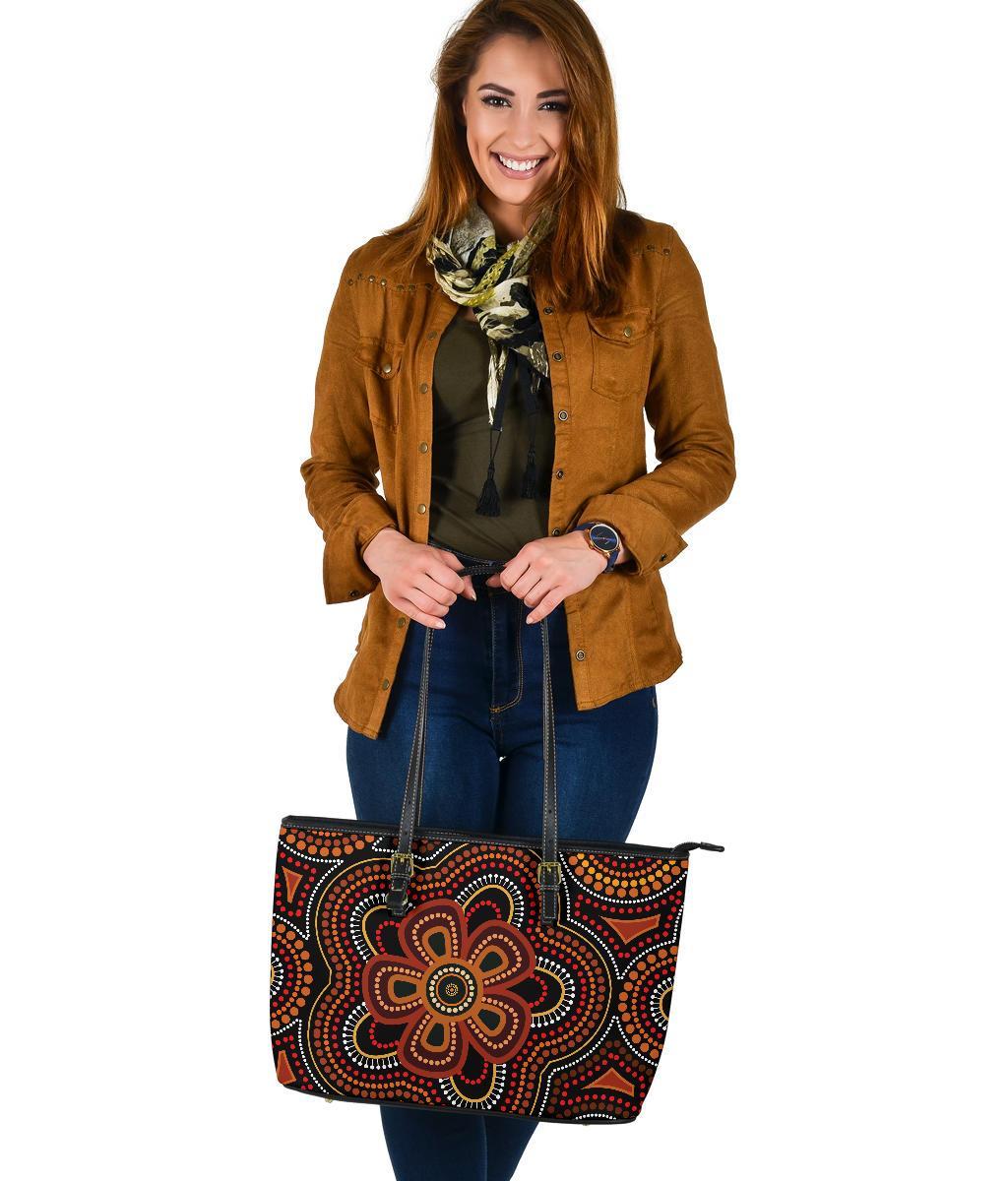 aboriginal-large-leather-tote-bag-aboriginal-dot-painting-flowers-style