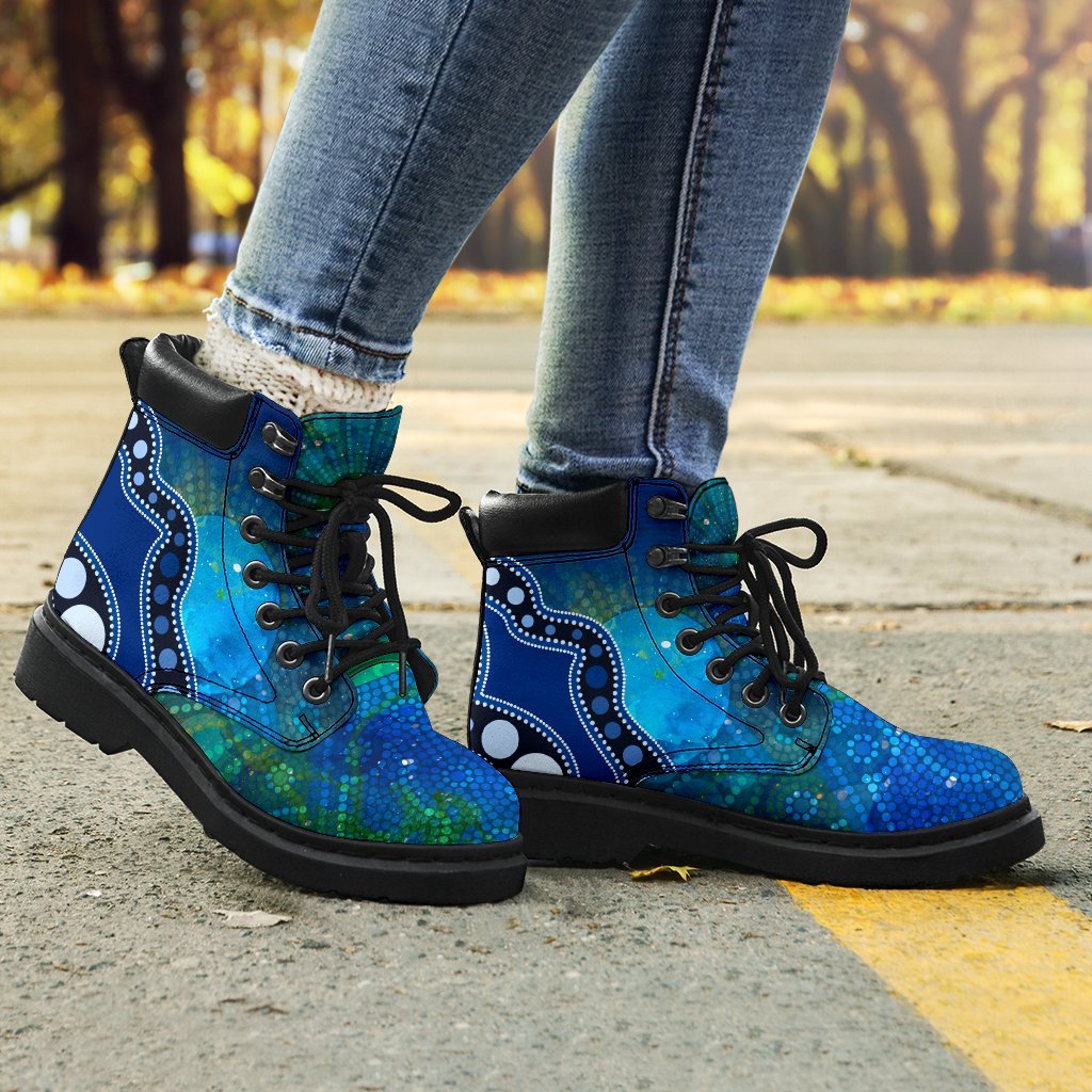 aboriginal-all-season-boots-australia-indigenous-flag-circle-dot-painting-art-blue