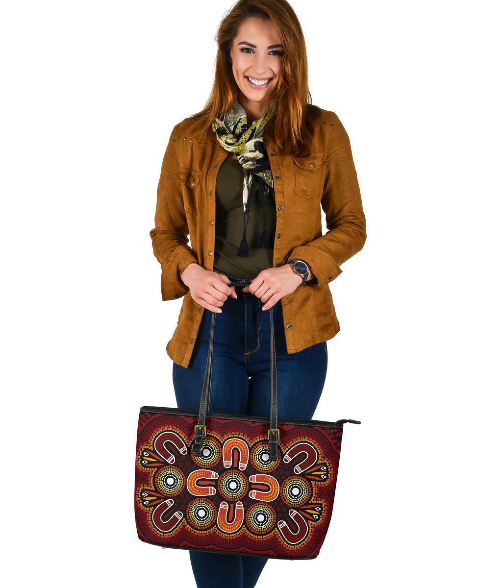 aboriginal-large-leather-tote-bag-aboriginal-dot-painting-flowers-style-1