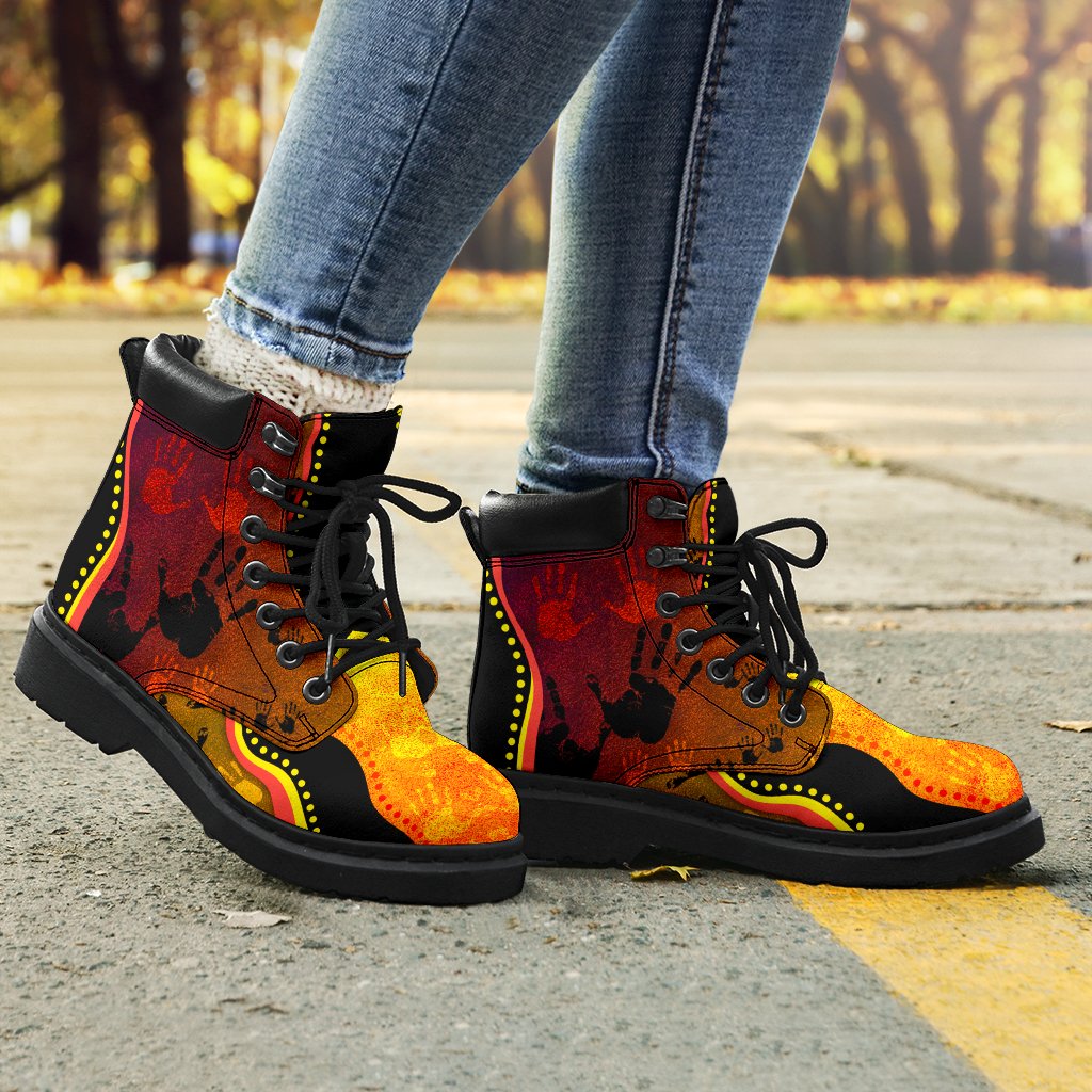 boots-aboriginal-rock-painting-hand-art-golden-style-all-season