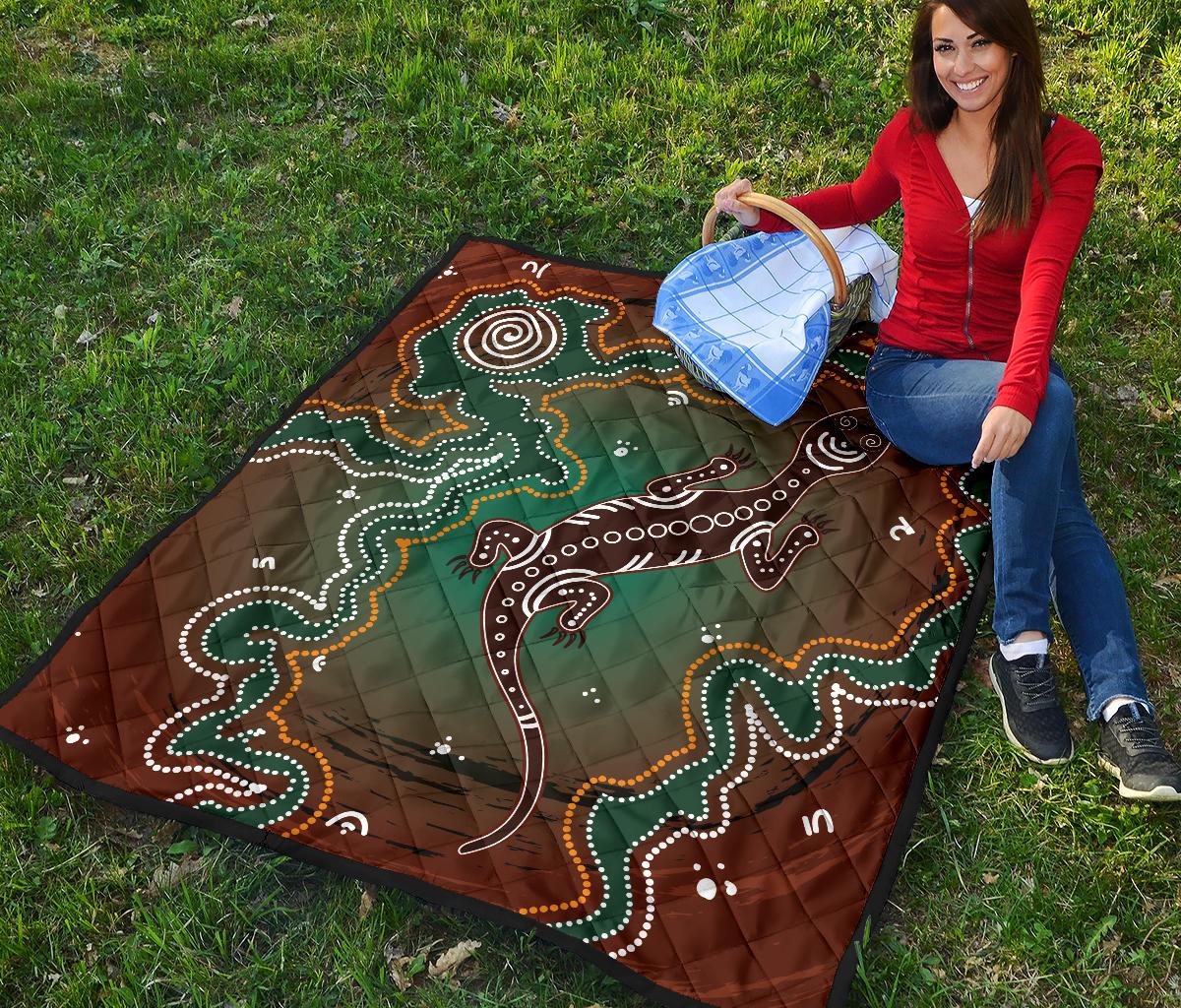 aboriginal-premium-quilt-australia-lizard-brown-dot-painting-art