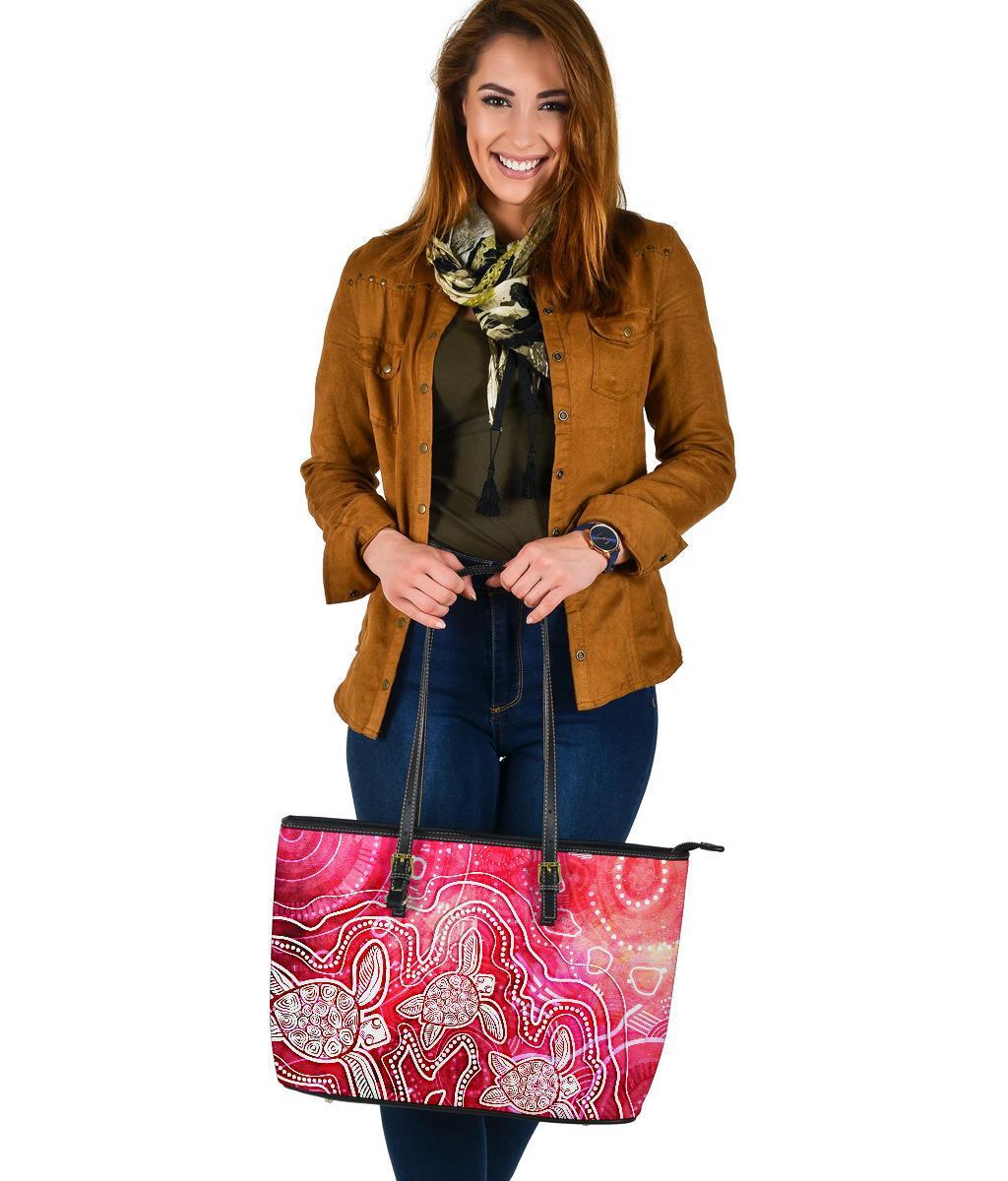 aboriginal-leather-tote-bag-sea-turtle-with-indigenous-patterns-pink